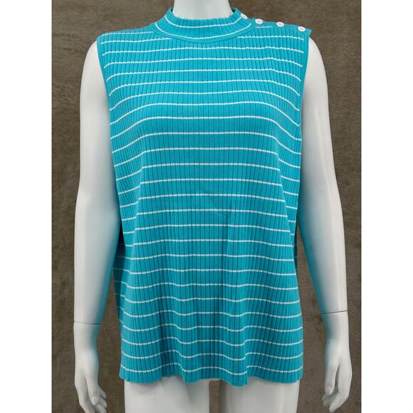 Talbots Sweater Womens 2X Blue Striped Sleeveless Ribbed Knit‎ Mock Neck Office - Picture 1 of 9